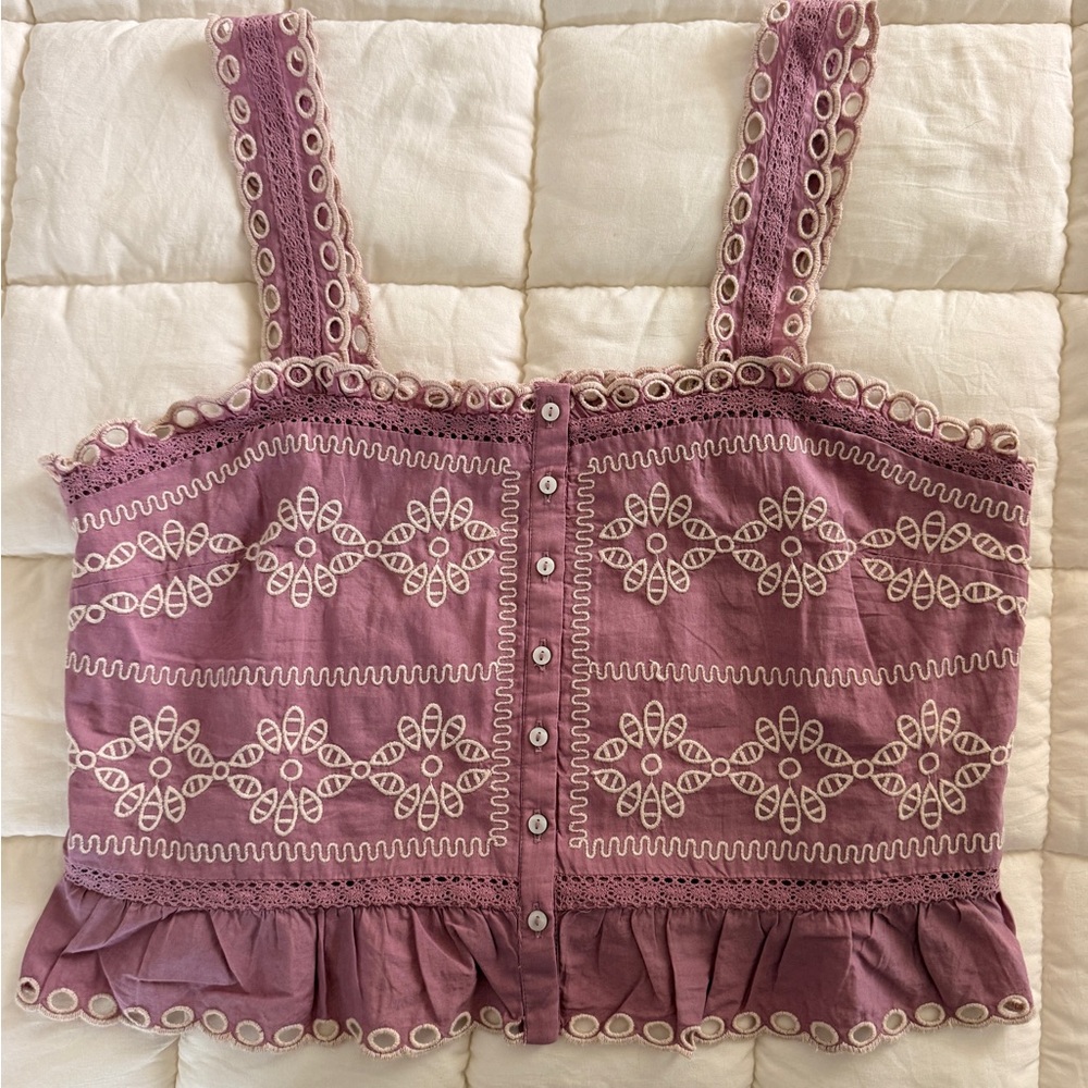American Eagle Outfitters Purple Embroidered Crop Top